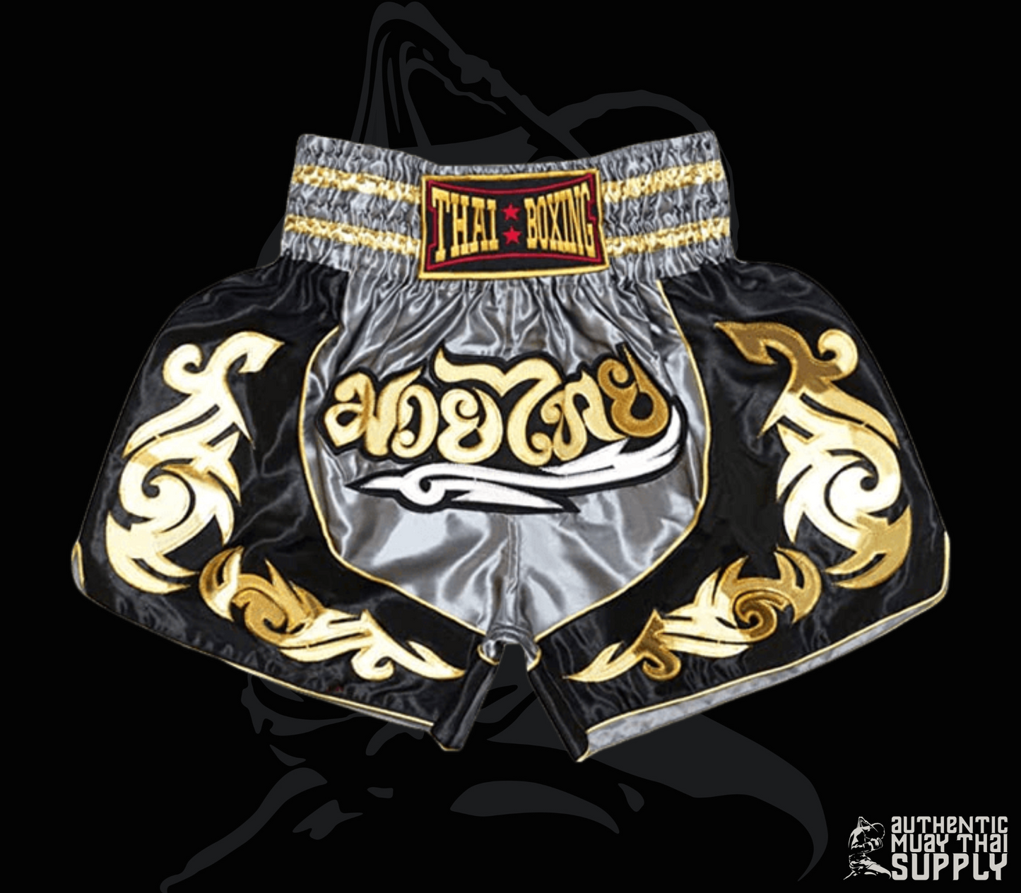 THAI BOXING® | BOXING SHORTS | BLACK/GOLD TRIBAL FOR ADULTS